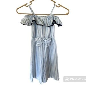 Pippa&Julie girls jumpsuit white blue pinstripes sz4